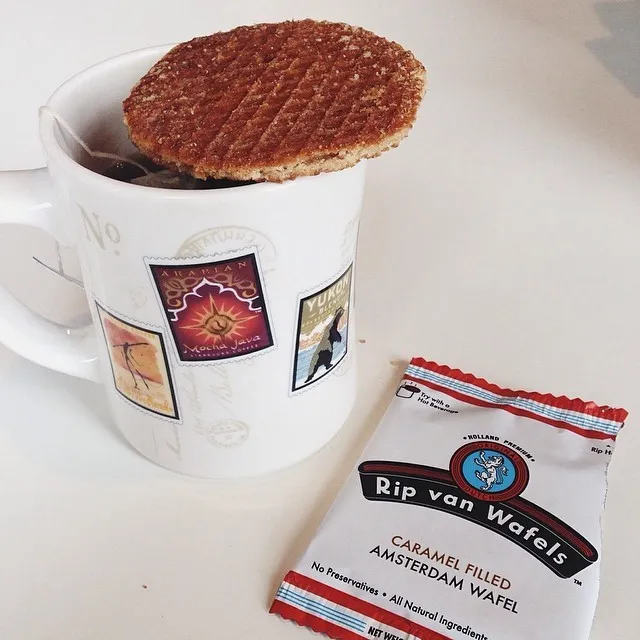This is a syrup filled waffle that heats up in the steam from your coffee or tea