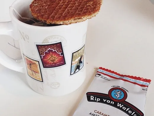 This is a syrup filled waffle that heats up in the steam from your coffee or tea